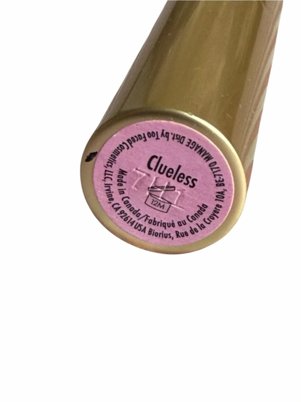 TOO FACED LIMITED EDITION in CLUELESS- Shimmer Cream Lipstick - Gold Case